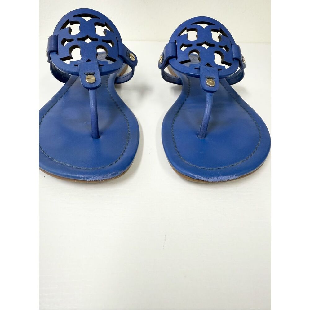 Tory Burch Miller Logo Flat Sandals Royal Blue 9 - Picture 3 of 9